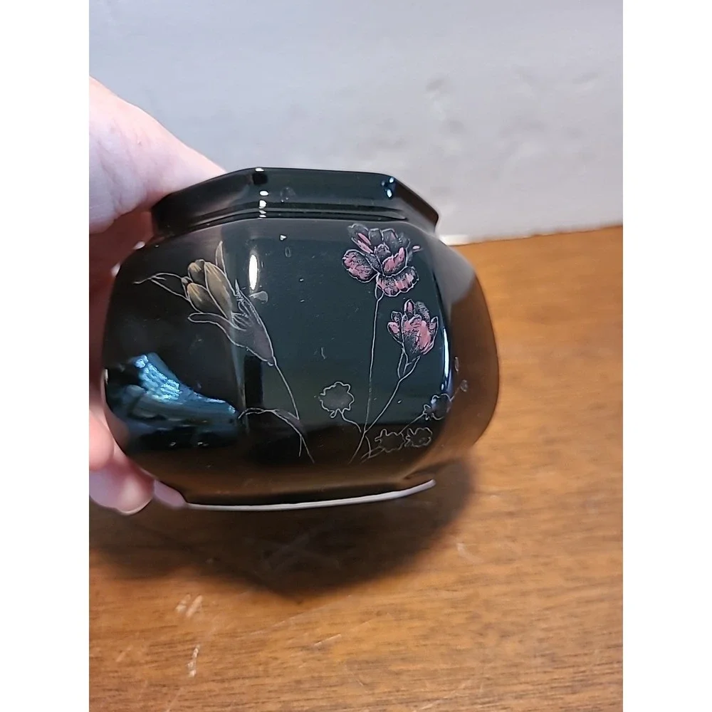Mikasa EBONY GARDEN Sugar Bowl and Creamer Set Pink Yellow Flowers Black F3701